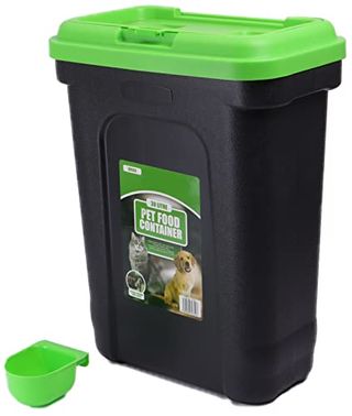 Divchi 30l Pet Food Storage Container Flip Top Locking System With Integrated Scoop Plastic Birds Airtight Pet Dog Cat Animal Dry Food 15 Kg Dispenser Bin Green