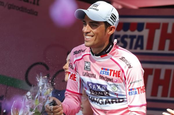 Alberto Contador (Saxo Bank) pulled on another pink jersey