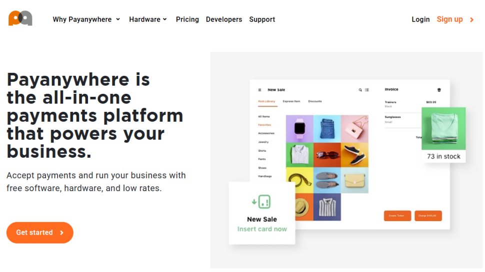 Website screenshot of PayAnywhere (October, 2025)