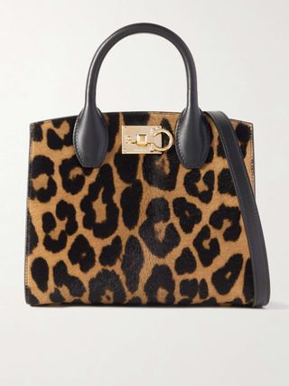 The Studio Box Leather-Trimmed Leopard-Print Calf Hair Tote