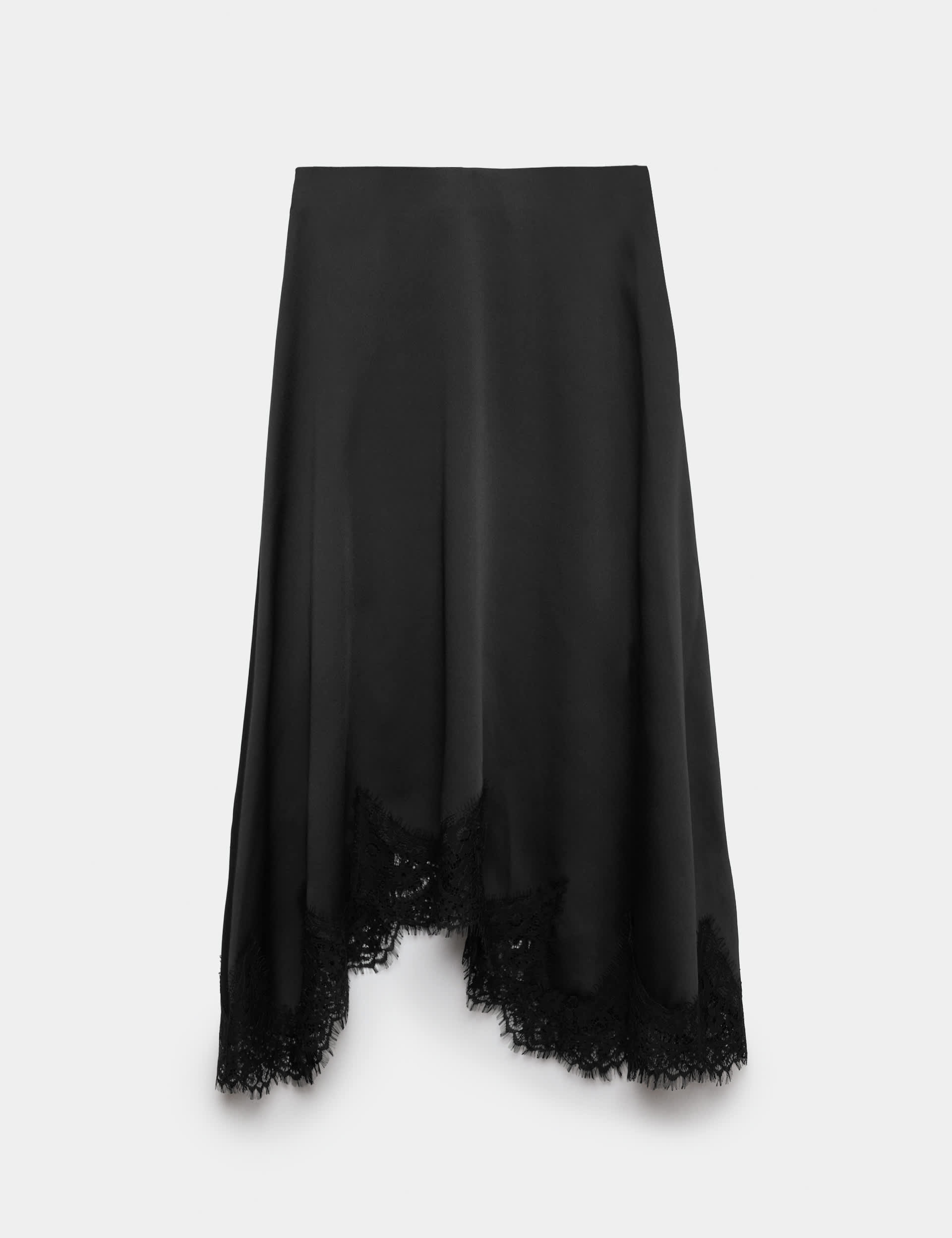 Lace Hem Midi Asymmetric Skirt
