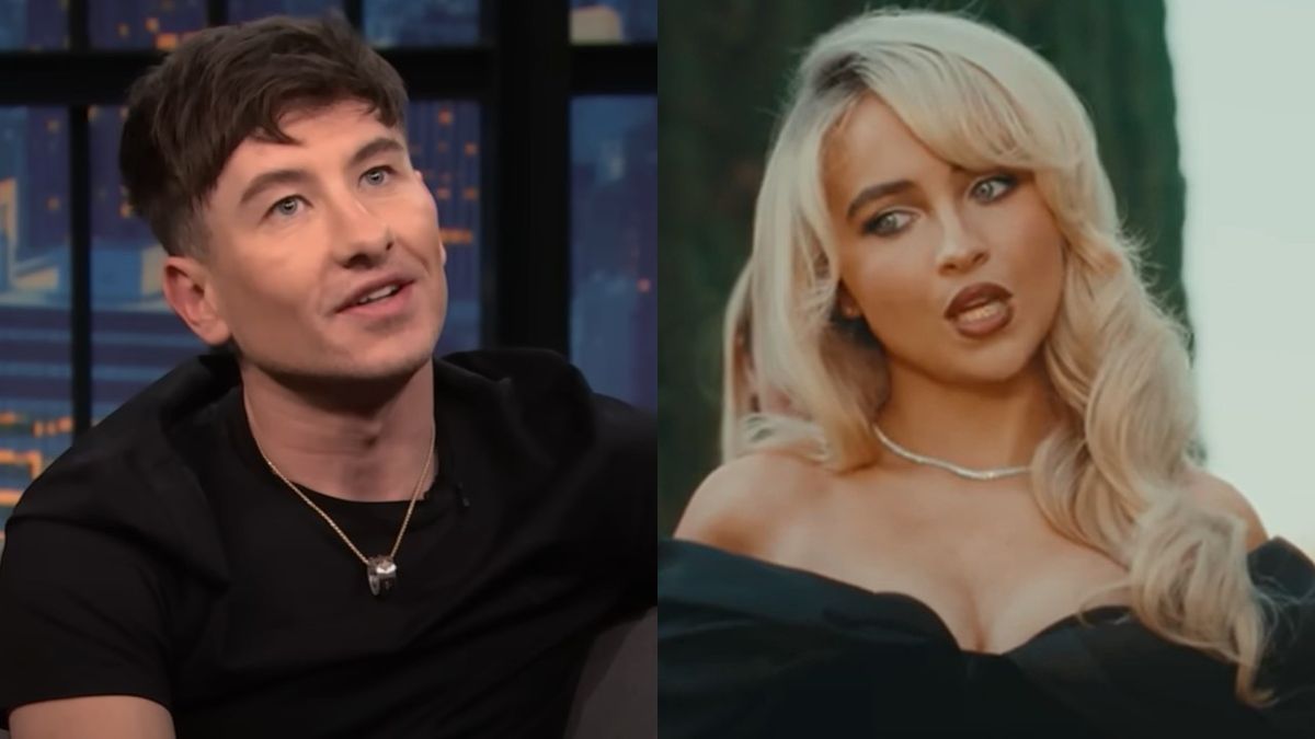 From left to right, Barry Keoghan on Late Night with Seth Meyers and Sabrina Carpenter in the Taste music video.