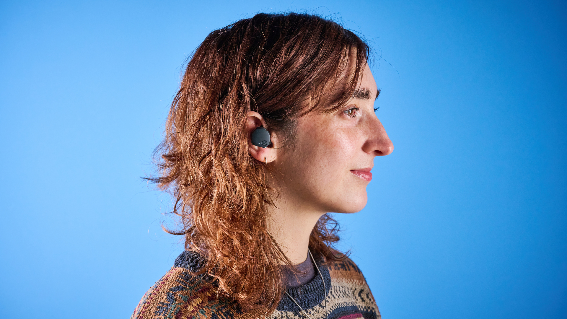 Audio-Technica ATH-CKS50TW2 in black colorway photographed ona blue background