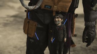 Dollman hangs out with Sam in Death Stranding 2: On the Beach