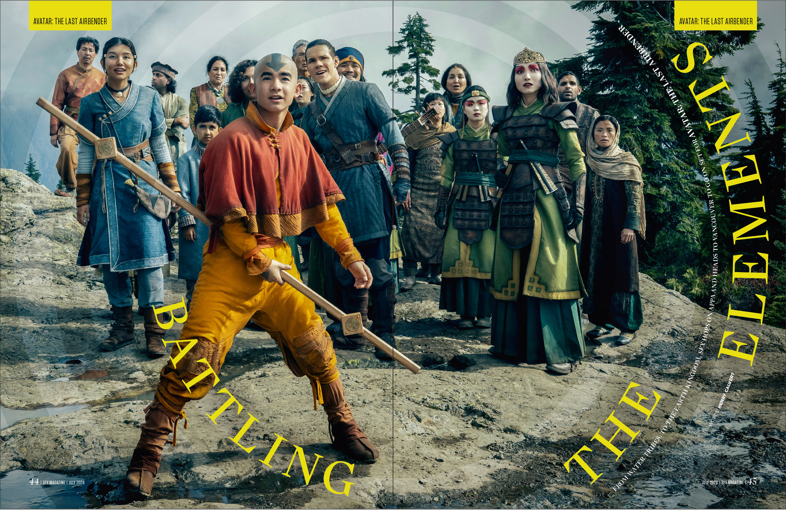 A crowd of The Last Airbender characters, with Aang in the foreground.