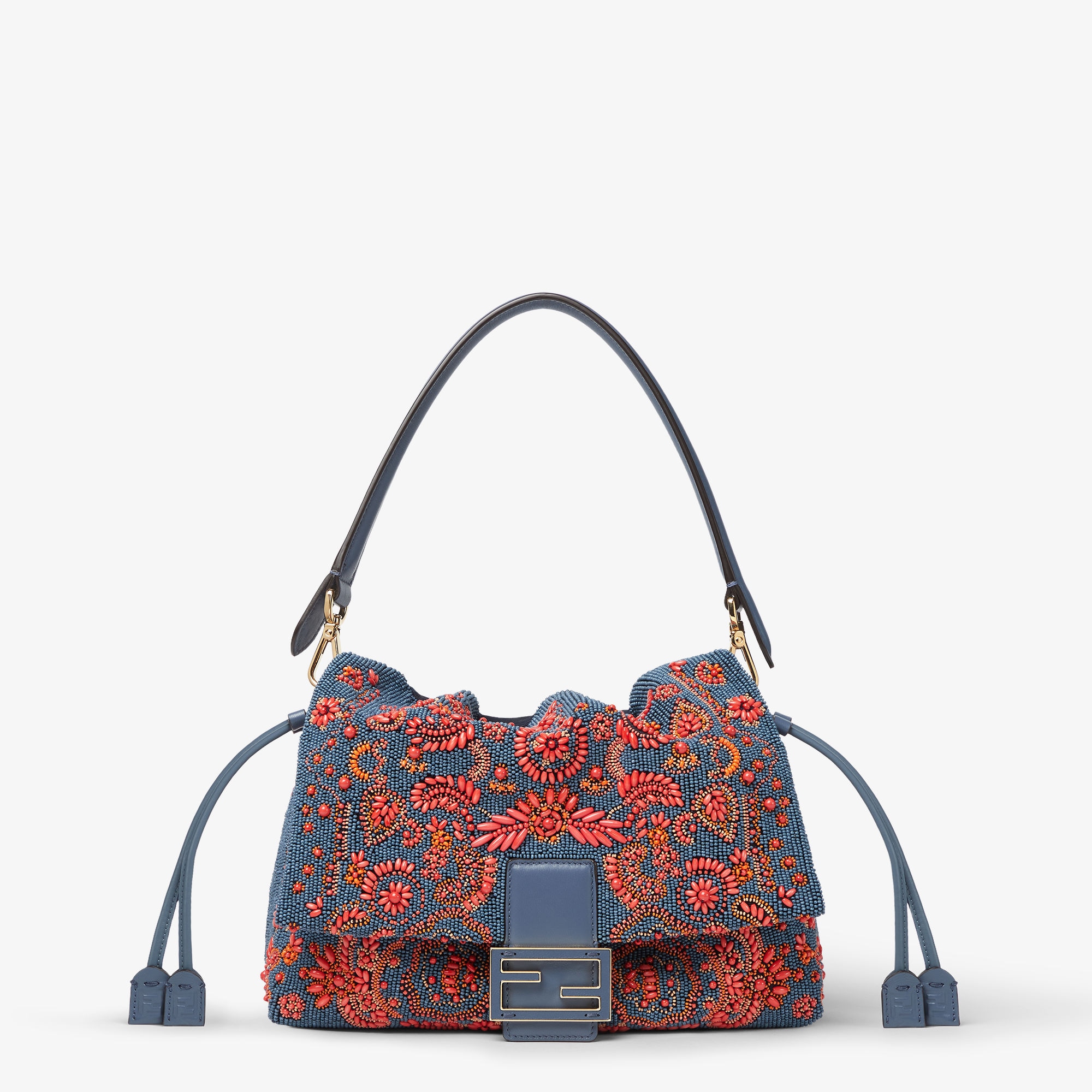 Mamma Baguette Mediumblue and Red Coral Bandana Embroidered Bag