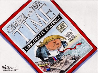 Political Cartoon U.S. Trump Criminal Of the Year Time Magazine Greta