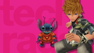 Best PSP games: Kingdom Hearts' Sora and Stitch on a pink background