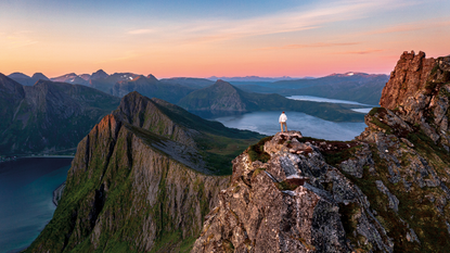 Mountains and evening sunset sky