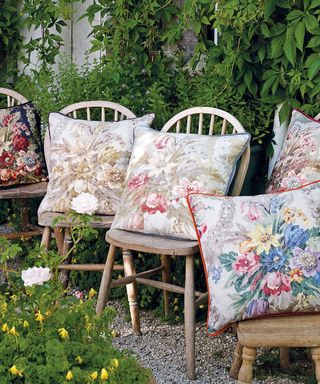 Faded floral prints in a garden
