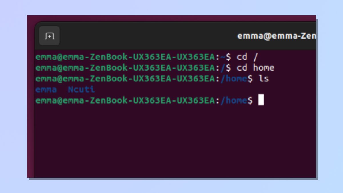 Снимок экрана, показывающий, как добавлять пользователей в Linux: проверьте домашний каталог на наличие нового пользователя