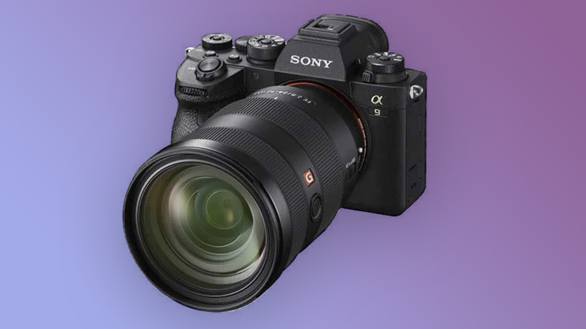 The Sony A9 II camera on a blue and purple background