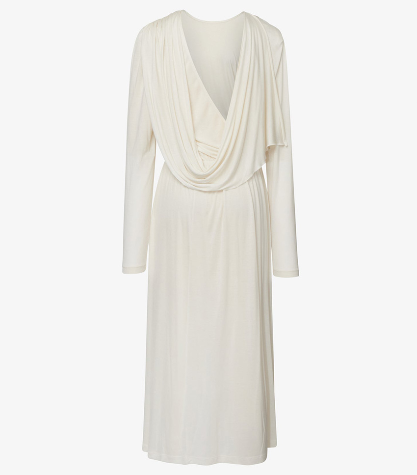 white draped dress