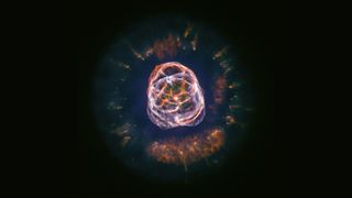 The planetary nebula NGC 2392, also known as the "Eskimo Nebula," is the colorful remnant of a star that died about 4,200 light-years from Earth, leaving behind a brilliant orb of intricate layers and patterns. This star didn't die in a supernova explosion, but rather burned up all of its fuel, causing it to cool, expand and shed its outer layers. This image combines data collected via NASA's Chandra X-ray Observatory and the Hubble Space Telescope in 2013, and citizen scientist Kevin Gill recently reprocessed the image to bring out the nebula's detailed structure.