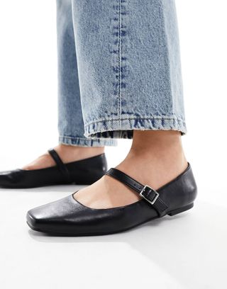 Asos Design Wide Fit Lottie Mary Jane Ballet Flats in Black