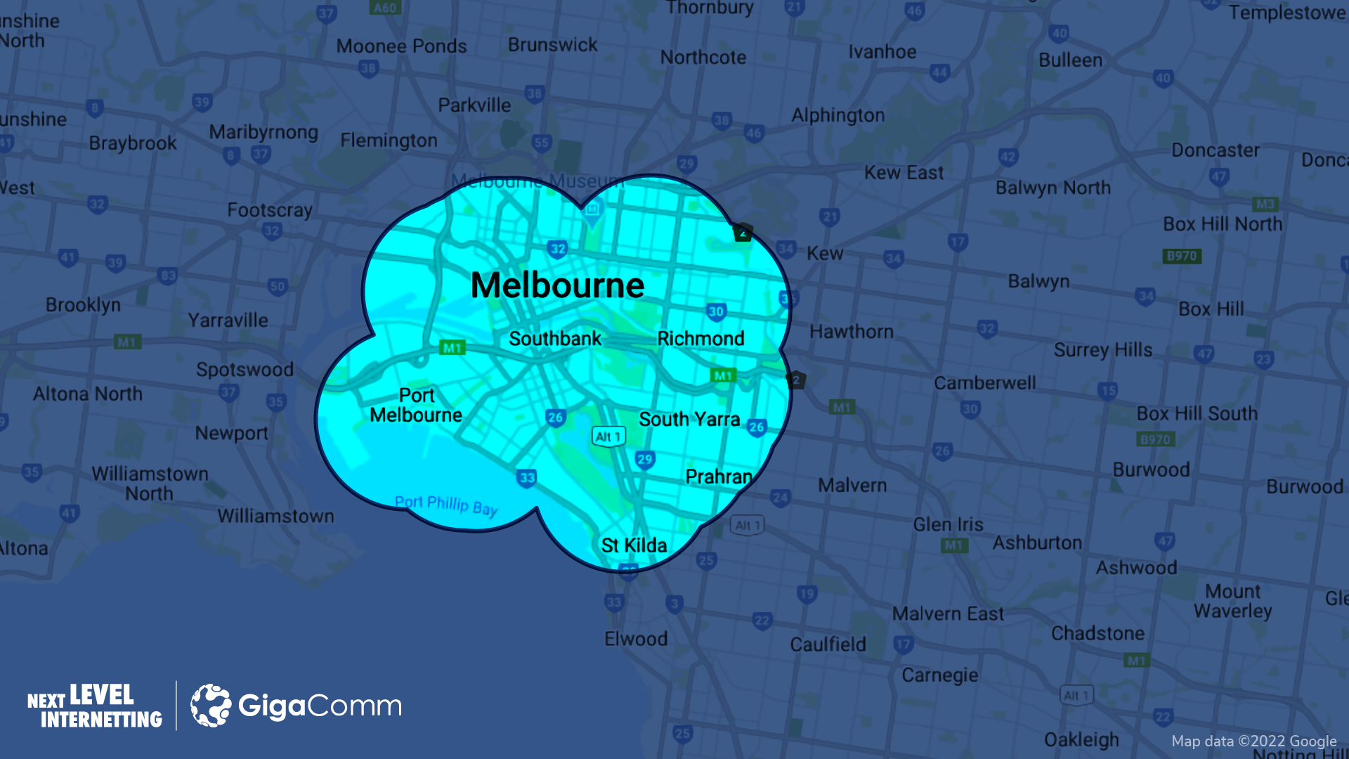 Availability of GigaComm internet service in Melbourne as at July 2022