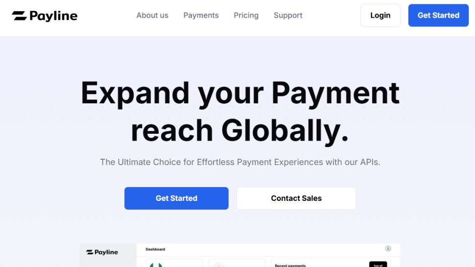 Website screenshot of Payline (July, 2025)