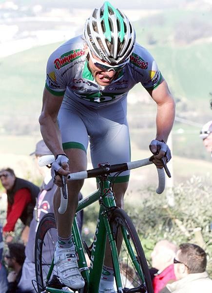 The Killer Danilo Di Luca (LPR Brakes) on his green machine climbs to second for the stage.