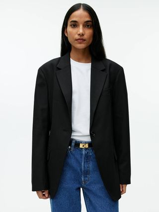 Oversized Wool Blend Twill Blazer - Black - Arket Gb