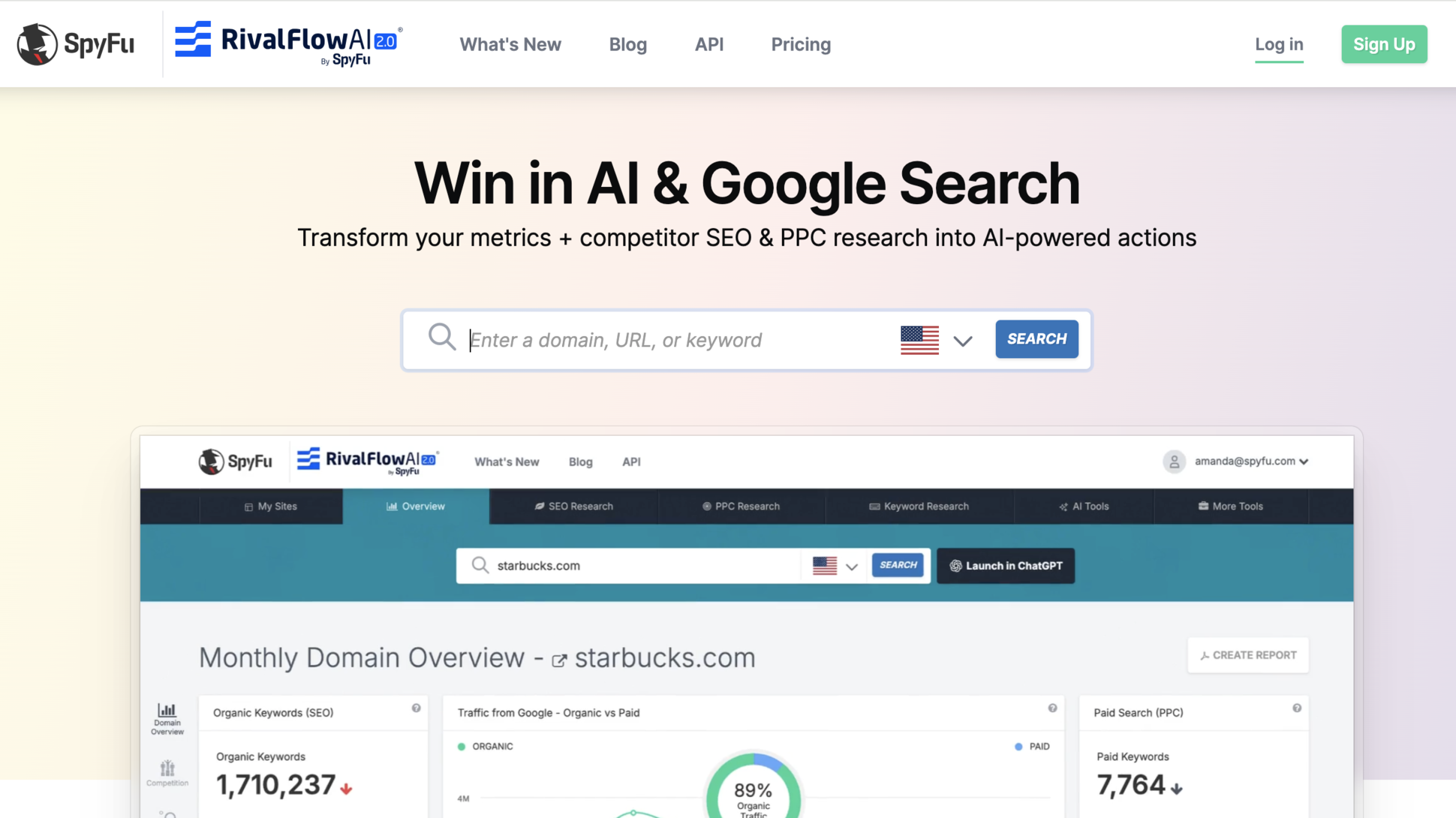 Website screenshot of SpyFu (November, 2025)