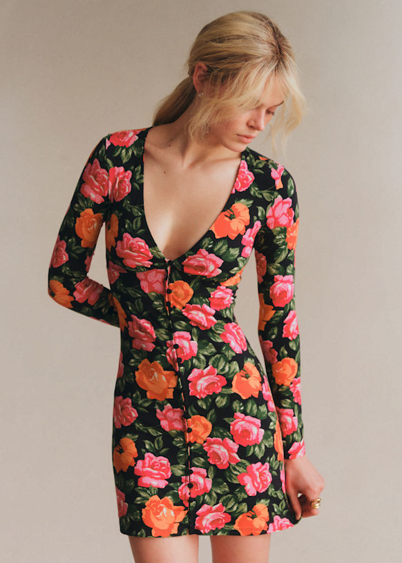 Sienna Short Dress - Anarosa Print - Organic Cotton - Textile Made From Organic Fibers - S&amp;eacute;zane