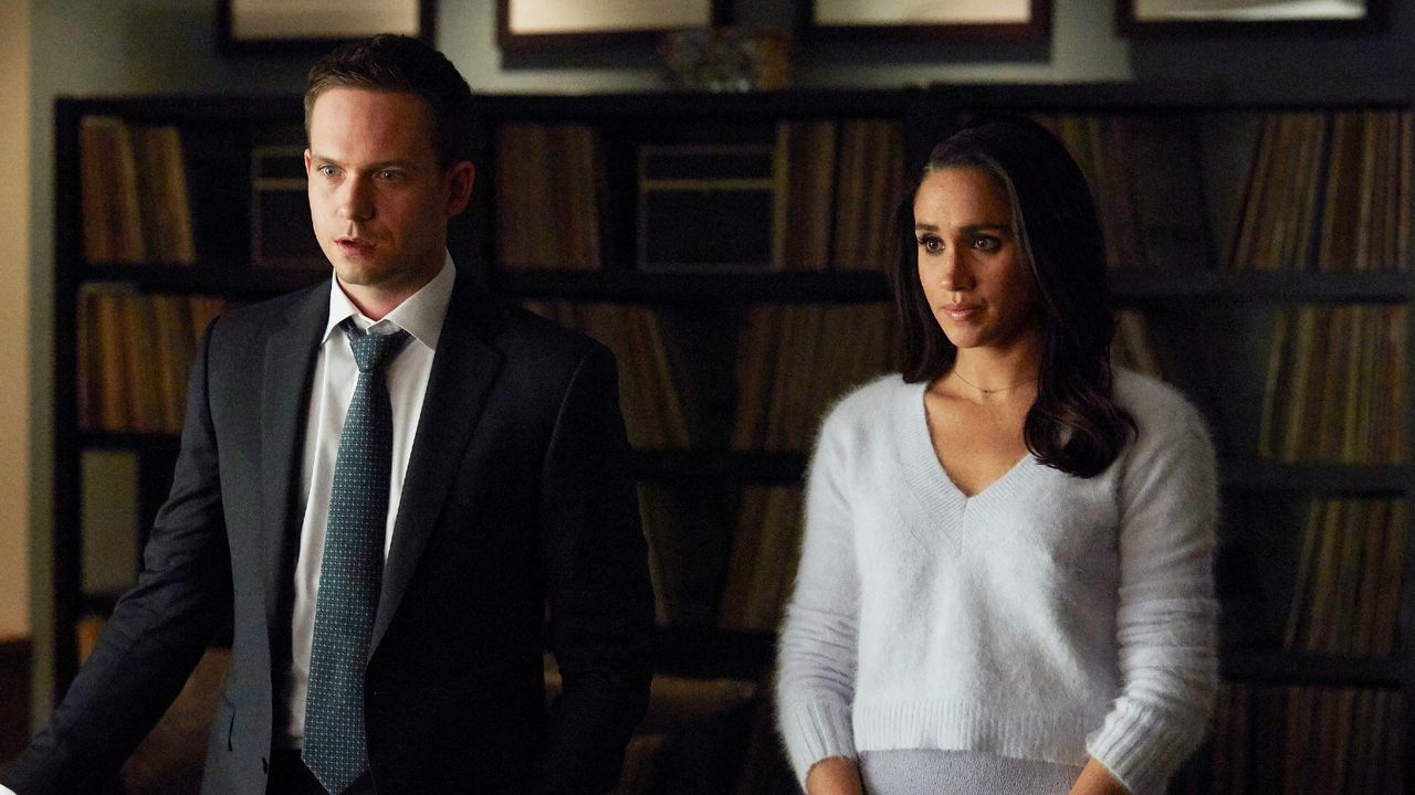 Meghan Markle and Patrick J Adams in Suits