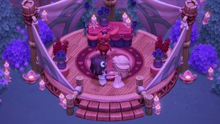 Moonlight Peaks - the main character stands at a wedding altar holding hands with Sabrina