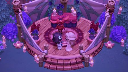 Moonlight Peaks - the main character stands at a wedding altar holding hands with Sabrina