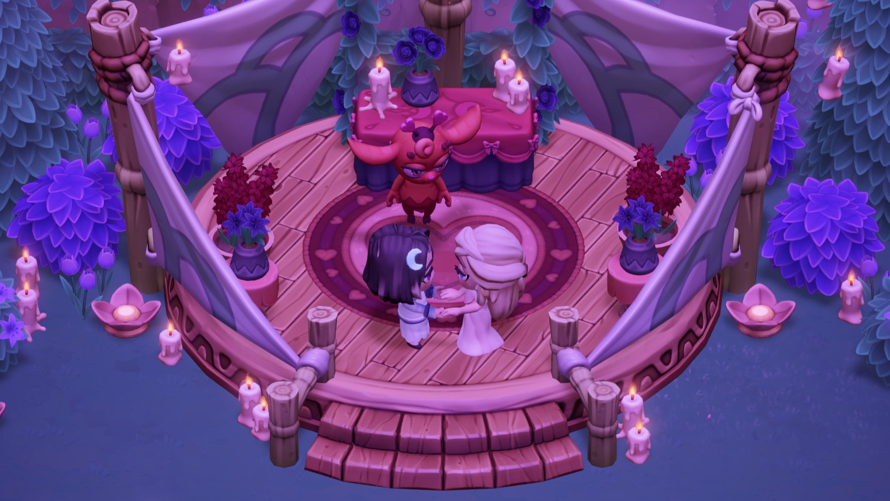 Moonlight Peaks - the main character stands at a wedding altar holding hands with Sabrina