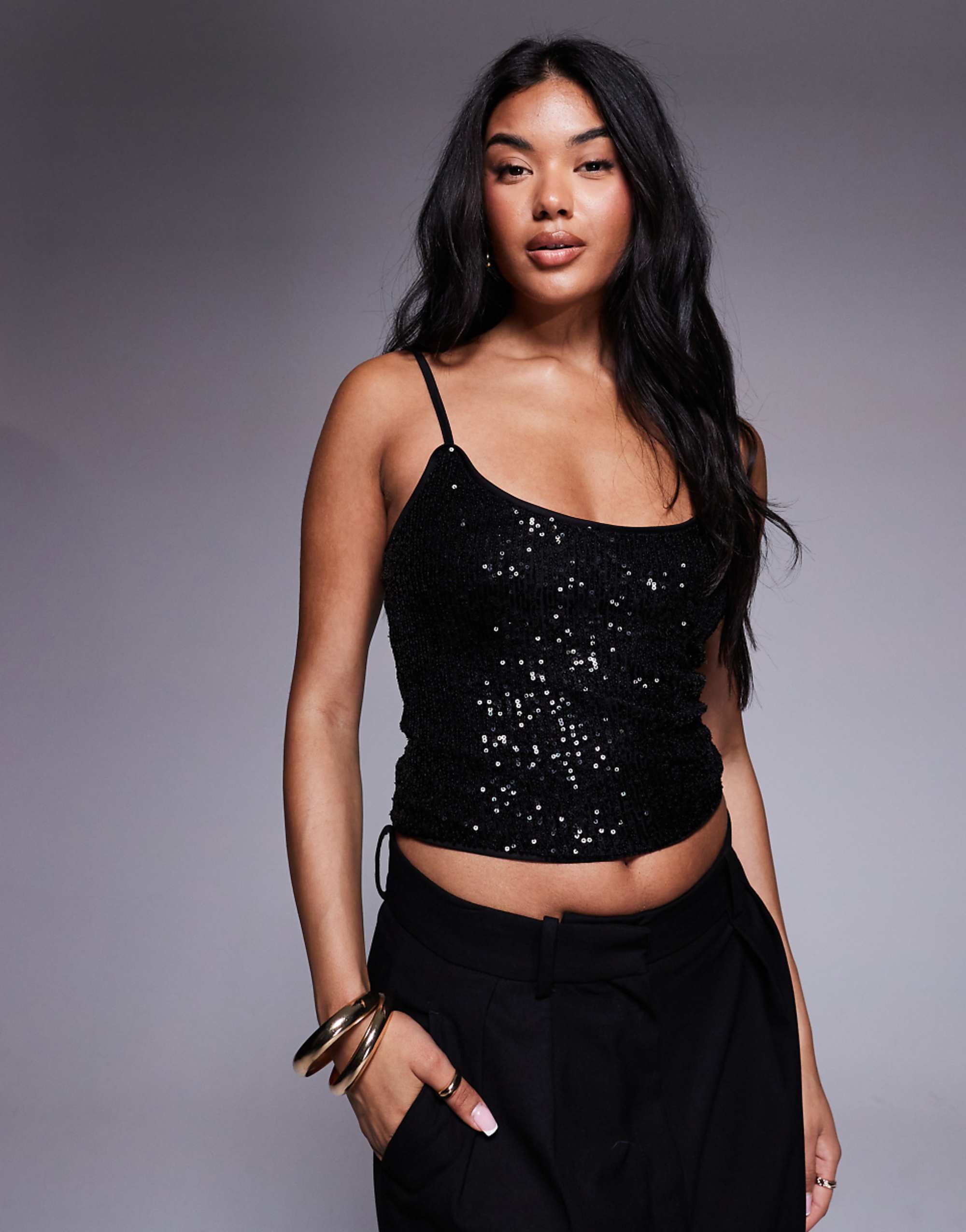 Asos Design Sequin Cami Top in Black
