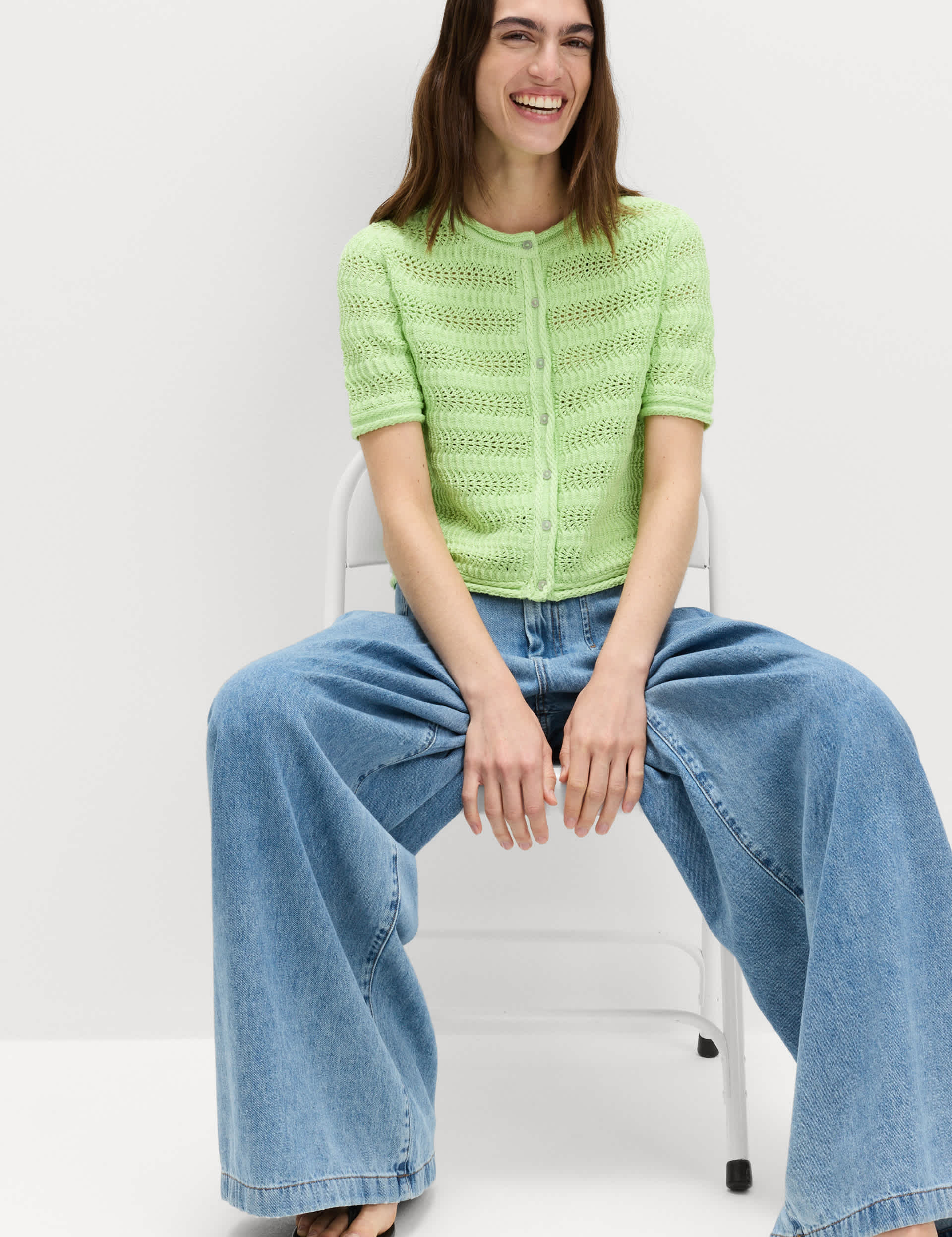 Cotton Blend Textured Cropped Cardigan