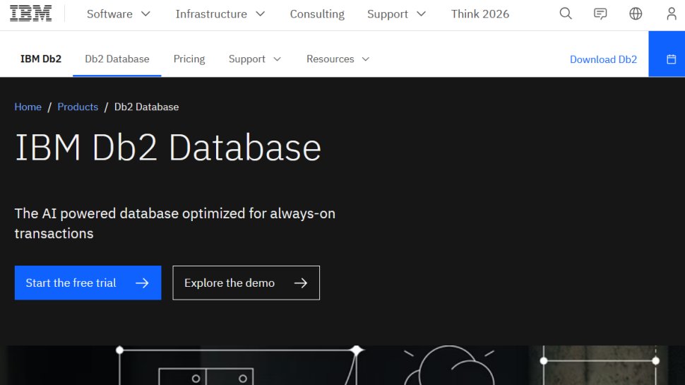 IBM Db2 on Cloud website screenshot (March 2026).