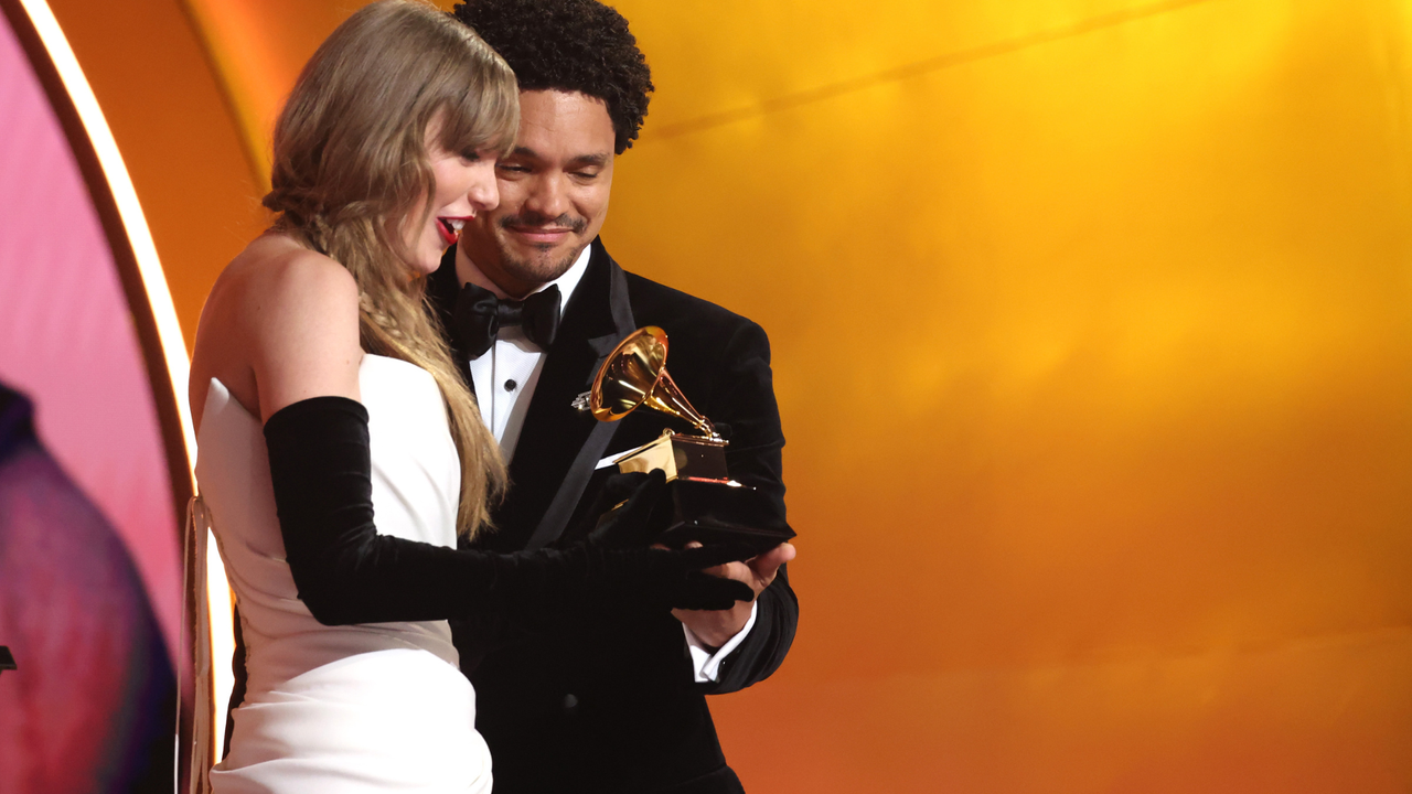 Taylor Swift accepts the Best Pop Vocal Album award for “Midnights” from Trevor Noah onstage during the 66th GRAMMY Awards at Crypto.com Arena on February 04, 2024 in Los Angeles, California.