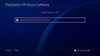 Screen of update your PSVR
