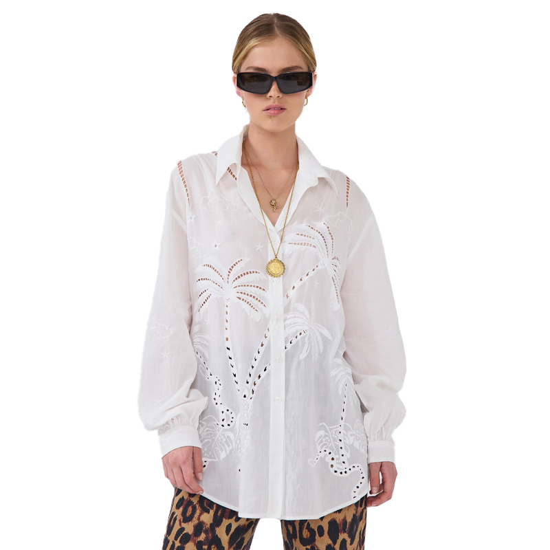 white cotton shirt with palm detailing, Hayley Menzies