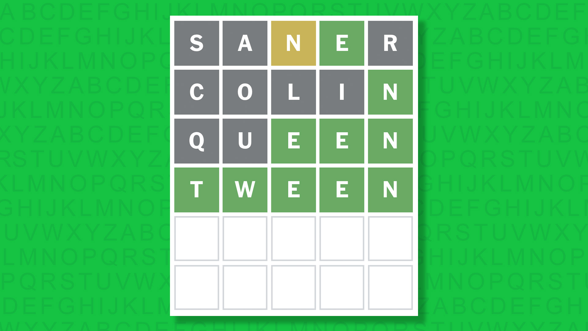 NYT Wordle answer for game 1896 on a green background