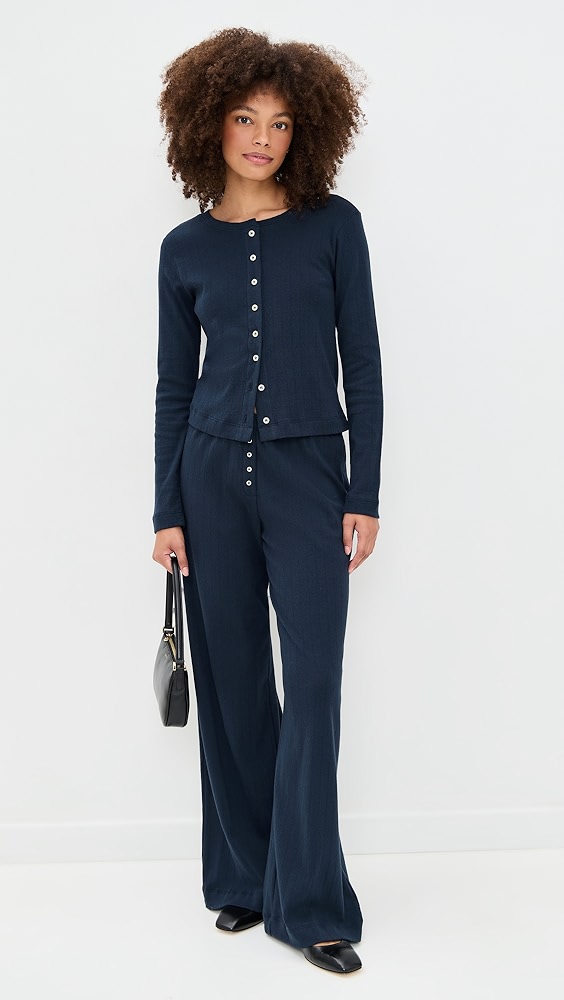 Leset Pointelle Classic Crew Cardigan