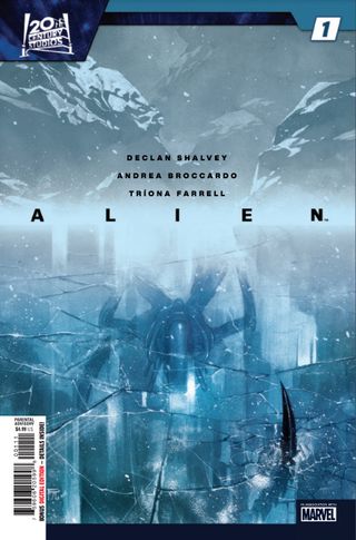 cover art for marvel comics' new Alien series showing an insect-like xenomorph frozen in ice