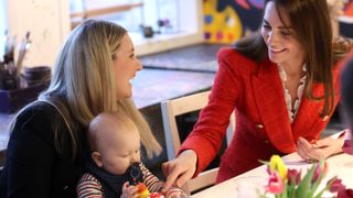 Kate Middleton broody Catherine, Duchess of Cambridge visits the 'Copenhagen Infant Mental Health Project' (CIMPH) 'Understanding Your Baby Project' at Børnemuseet Children's Museum on February 22, 2022 in Copenhagen, Denmark.
