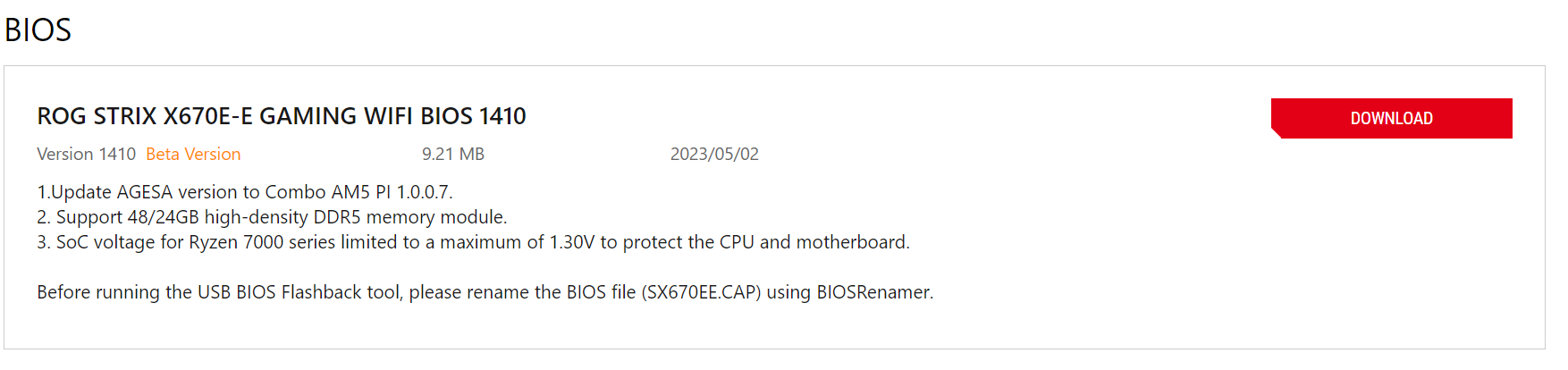 Asus BIOS-Seite für das X670E-Motherboard