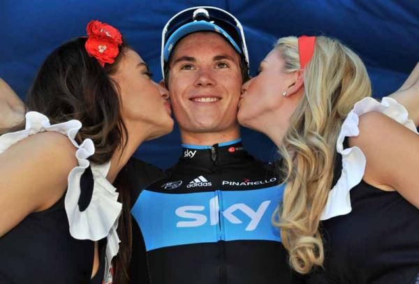Ben Swift of Sky is happy to accept the kisses.
