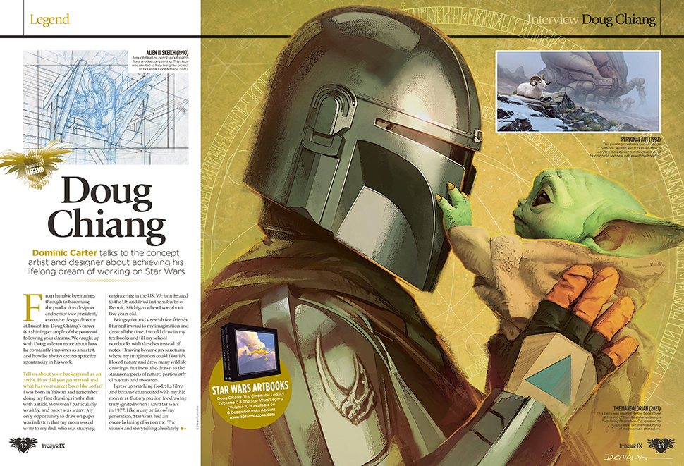 Spread from issue 259 of ImagineFX magazine, giving a small preview of the contents.
