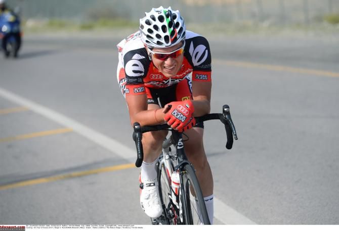 Alexandr Pliuschin (Skydive Dubai Pro Cycling Team) dropped his breakaway companions and tried for a solo victory