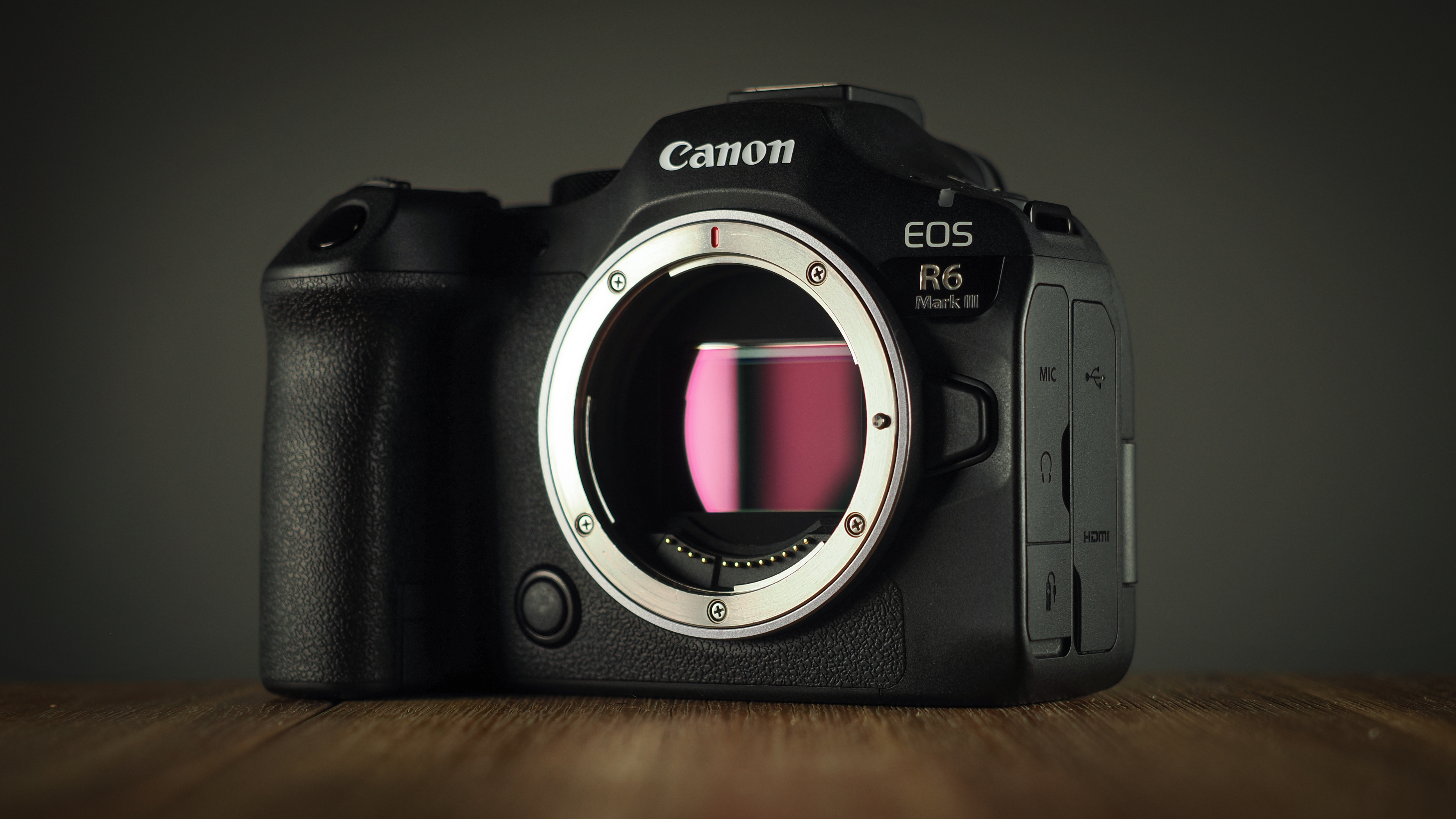 Canon EOS R6 Mark III on a wooden surface