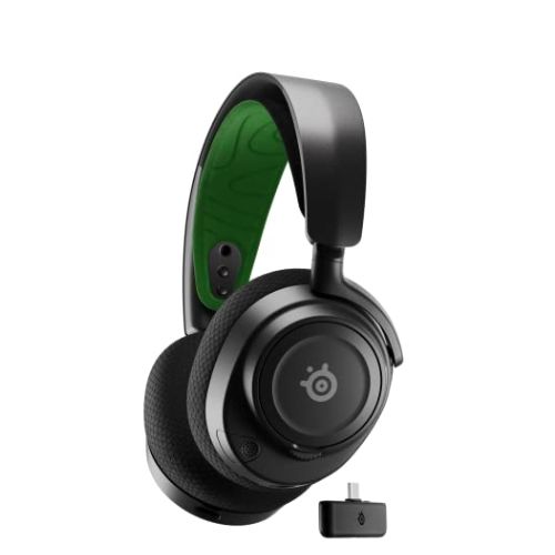The SteelSeries Arctis Nova 7X in black in front of a white background