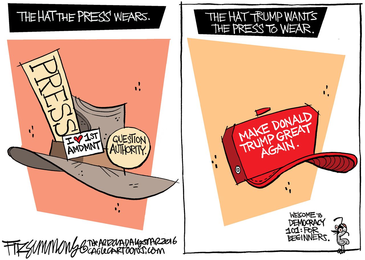 Political Cartoon U.S. trump Press 2016