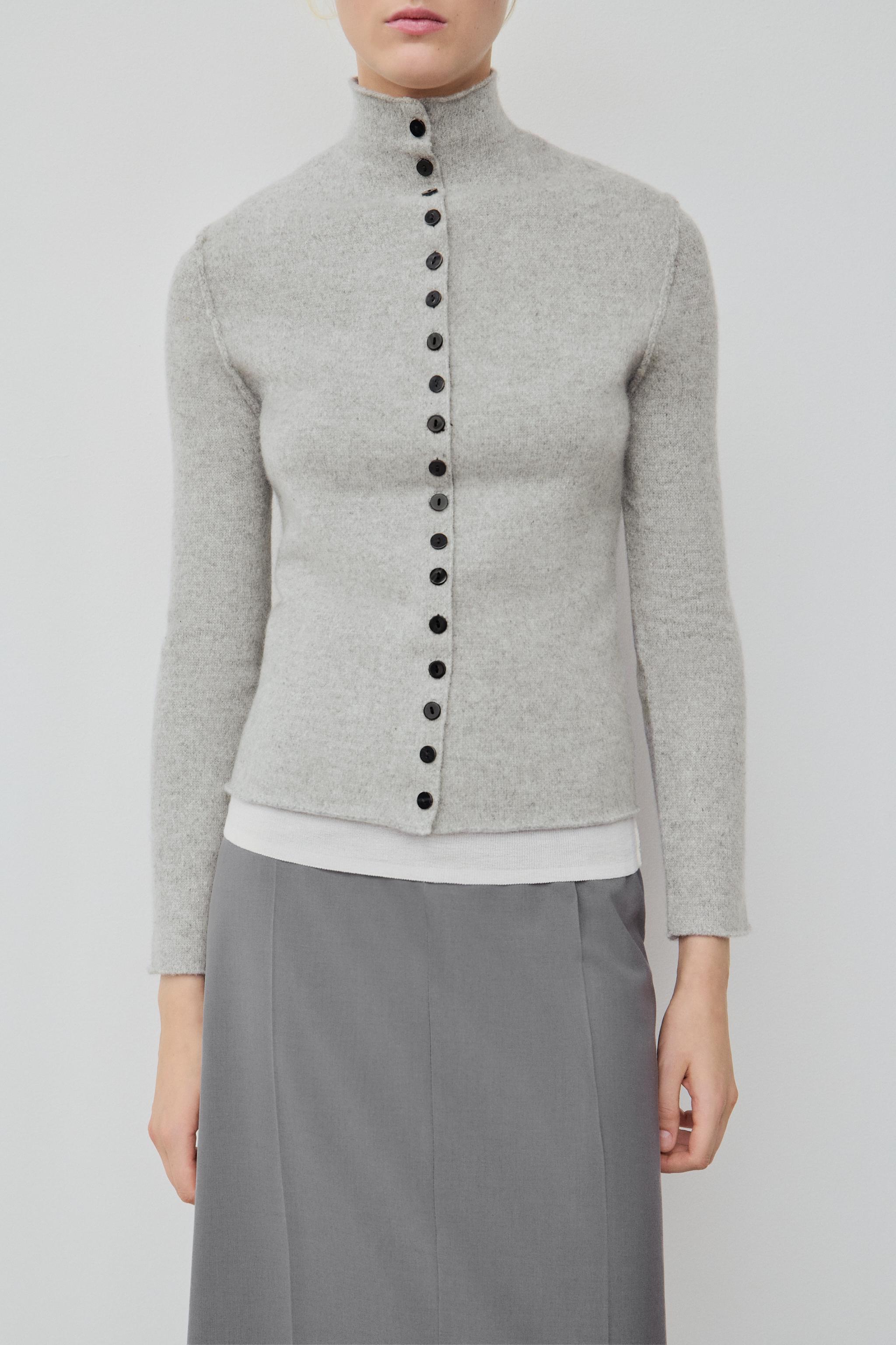 100% Wool Mock Neck Jacket - Gray - S