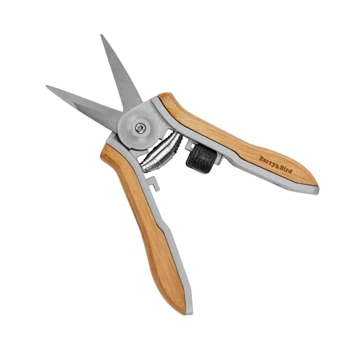Berry&amp;amp;bird Wooden Handle Floral Shears, Pointed Blade Gardening Hand Secateurs, Stainless Steel Precision Pruning Clippers, Small Garden Pruners, Bonsai Snips, Herb Trimming Scissors