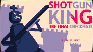 Shotgun King key art with the titular king racking the titular shotgun with battlements in background