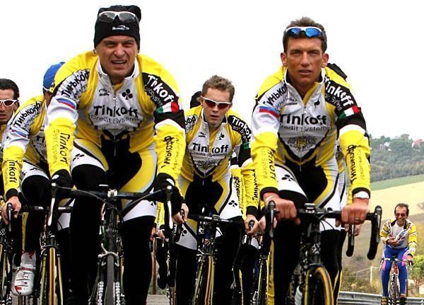Oleg Tinkov and Tyler Hamilton lead the pack on their training ride